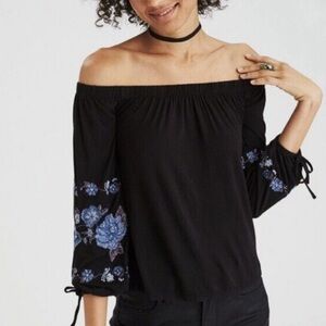 American Eagle off the shoulder black flowy top